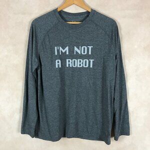 GEORGE Men's I AM NOT A ROBOT Long Sleeve Gray Crewneck MEDIUM